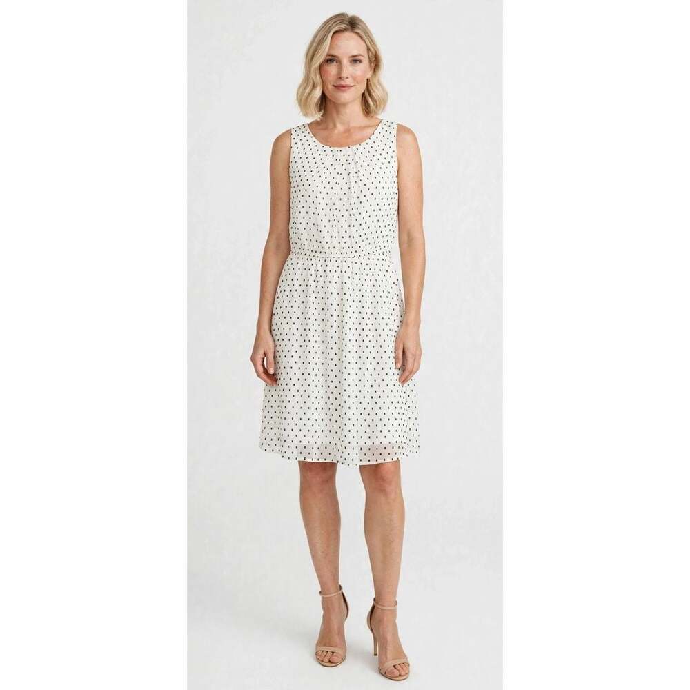 Elle White and Black Clip Dot A-Line Sleeveless Dress - Picture 1 of 6